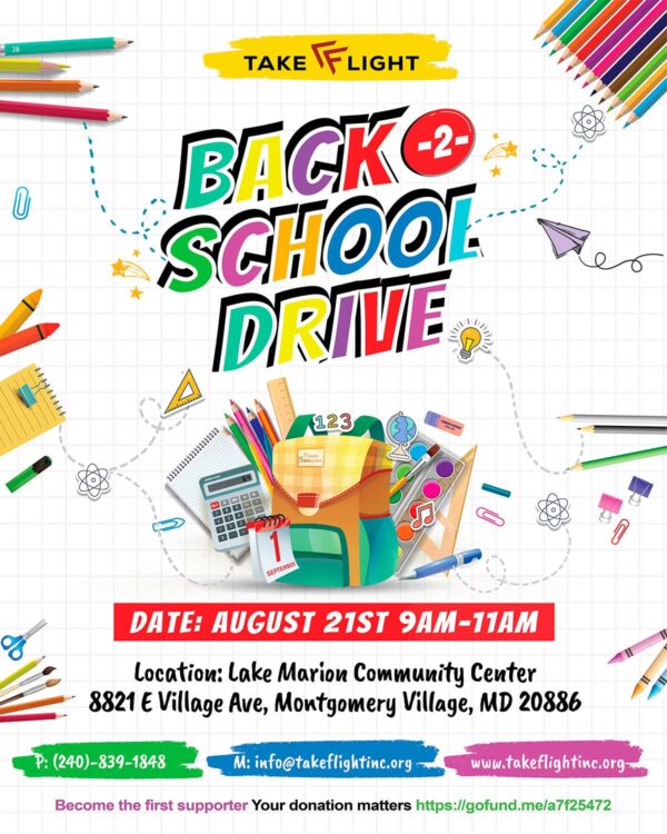 Take Flight is raising money for a back-to-school drive now until August 20th! Your donations will allow us